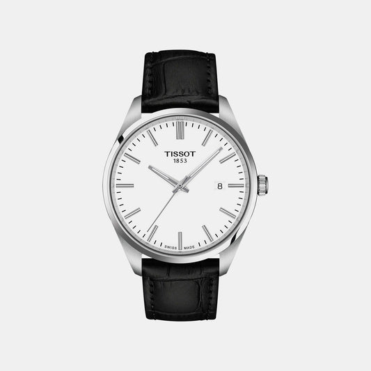 Pr 100 Men Quartz White Dial Analog Leather Watch T1504101601100