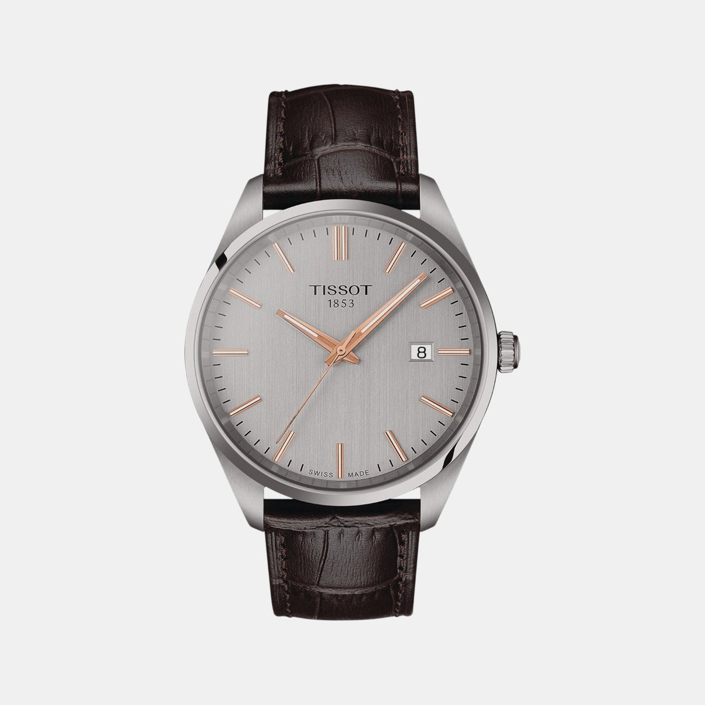 PR 100 Men Quartz Silver Dial Analog Leather Watch T1504101603100