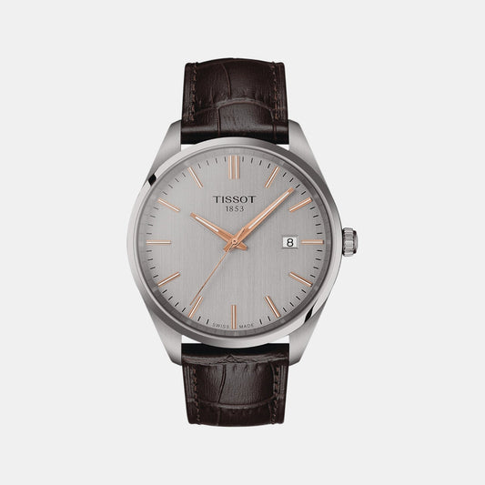 PR 100 Men Quartz Silver Dial Analog Leather Watch T1504101603100