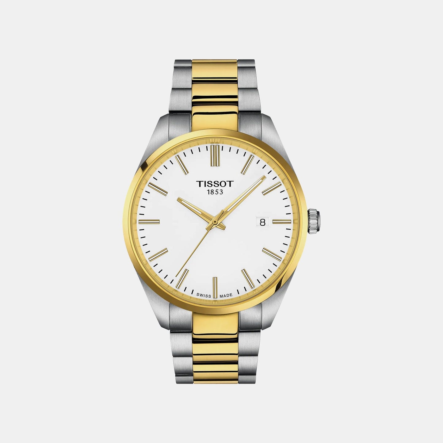 Pr 100 Men Quartz White Dial Analog Stainless Steel Watch T1504102201100