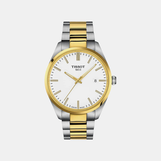 Pr 100 Men Quartz White Dial Analog Stainless Steel Watch T1504102201100