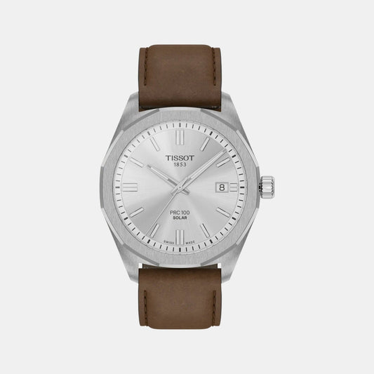 PRC 100 Unisex Solar Silver Dial Analog Leather Watch T1514221603100