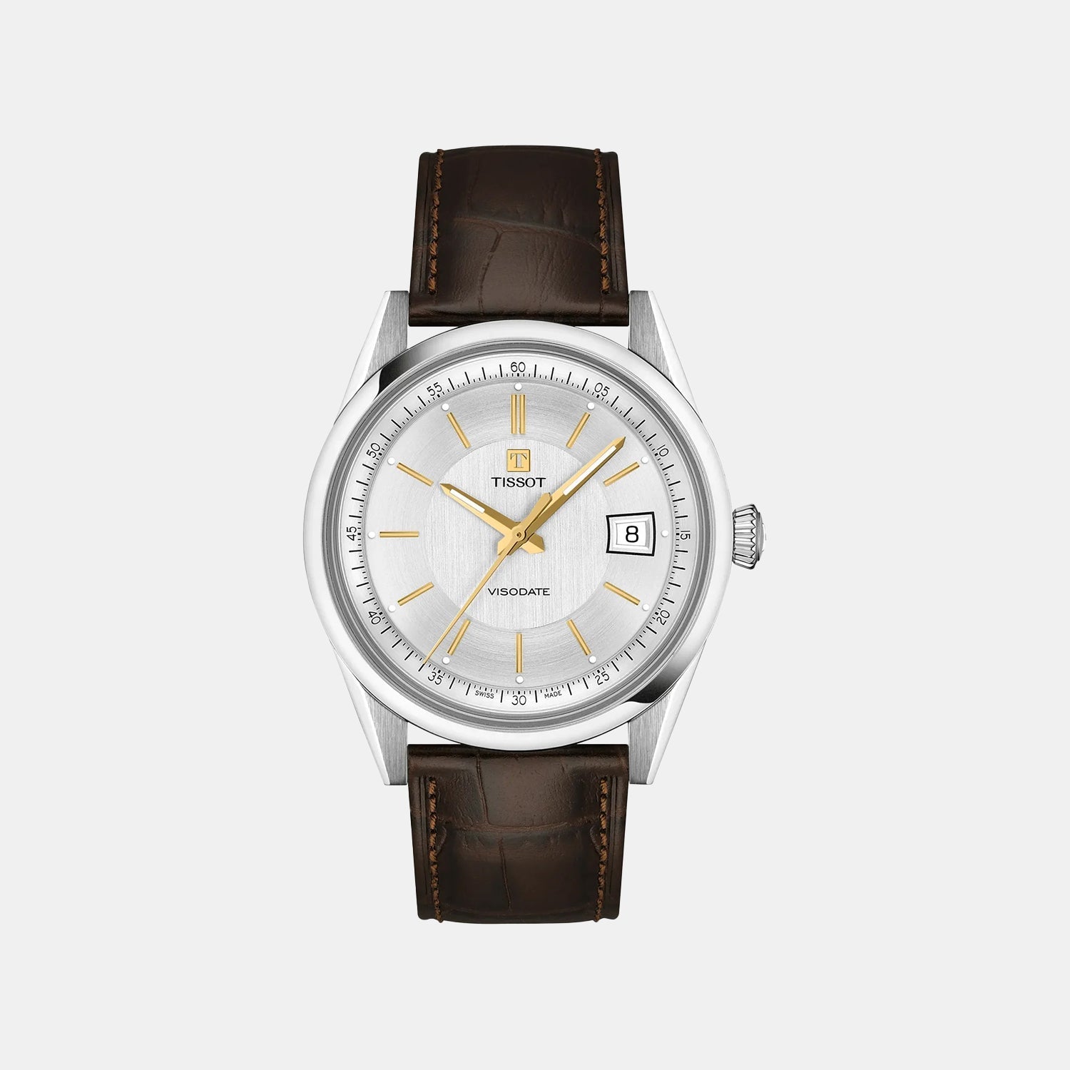 Visodate Men Automatic Silver Dial Analog Leather Watch T1574071603100
