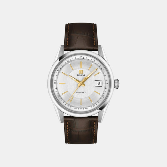 Visodate Men Automatic Silver Dial Analog Leather Watch T1574071603100