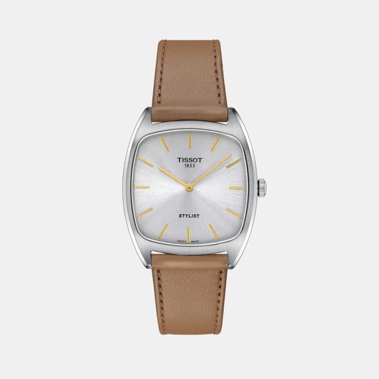 Stylist Unisex Quartz Silver Dial Analog Leather Watch T1599091603100