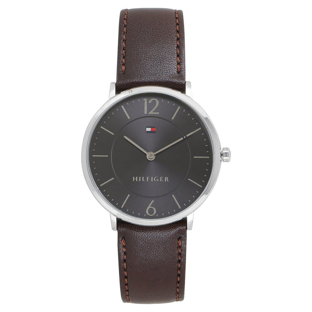 Tommy Hilfiger Quartz Analog Grey Dial Leather Strap Watch for Men-NCTH1710352W