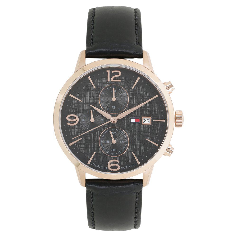 Tommy Hilfiger Quartz Analog Black Dial Leather Strap Watch for Men-NCTH1710358W