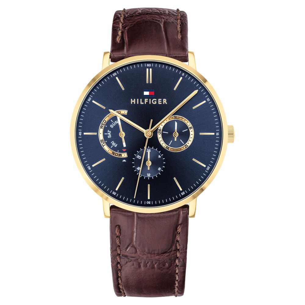 Tommy Hilfiger Quartz Analog Blue Dial Leather Strap Watch for Men-NCTH1710376W