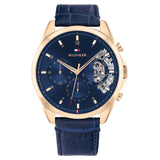 Tommy Hilfiger Quartz Multifunction Blue Dial Leather Strap Watch For Men