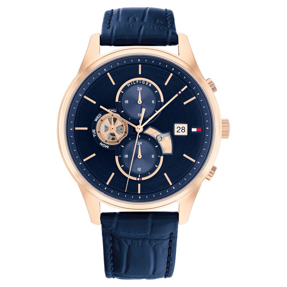 Tommy Hilfiger Quartz Analog Blue Dial Blue Leather Strap Watch For Men-NTTH1710503