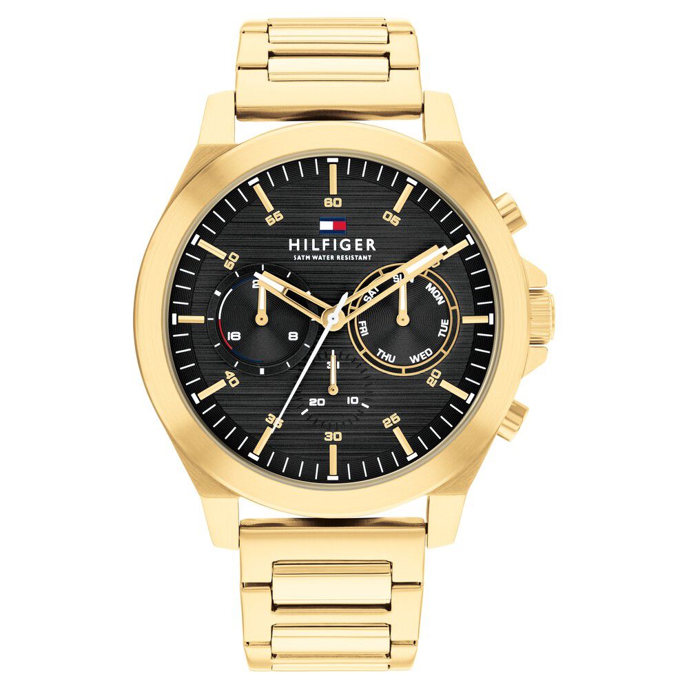 Tommy Hilfiger Black Dial Golden Colour Stainless Steel Strap Watch for Men TH1710520