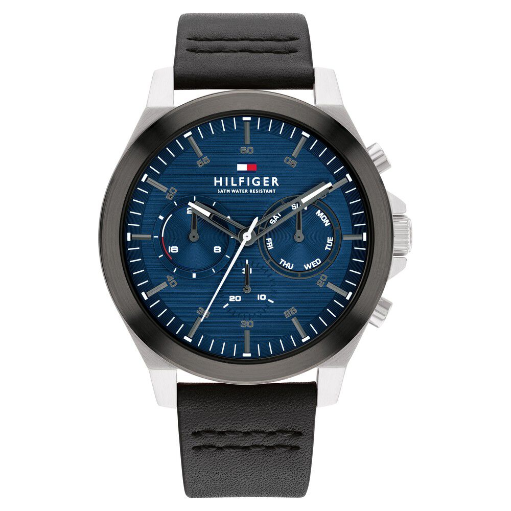 Tommy Hilfiger Blue Dial Black Colour Leather Strap Watch for Men-NTTH1710523