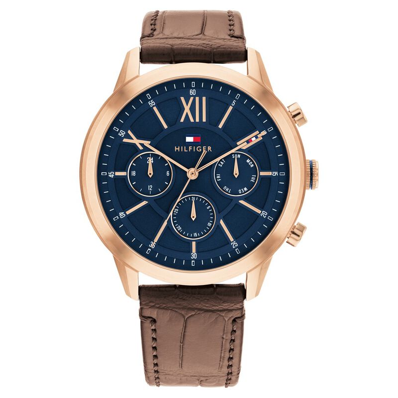 Tommy Hilfiger Blue Dial Brown Colour Leather Strap Watch For Men