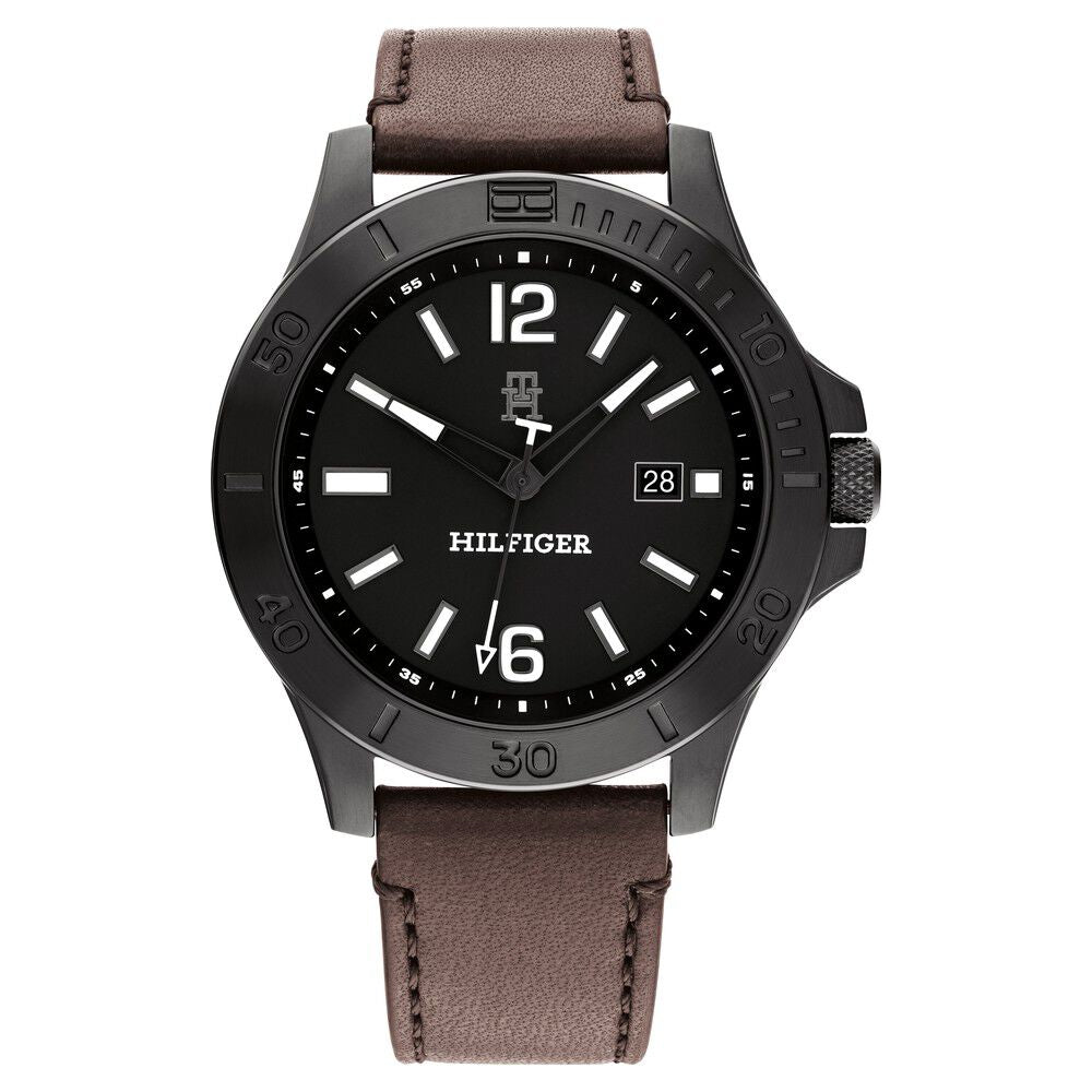Tommy Hilfiger Black Dial Brown Colour Leather Strap Watch for Men TH1710530