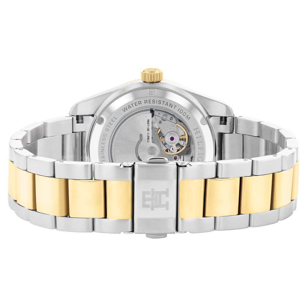 Tommy Hilfiger Automatic Black Dial Two Toned Color Stainless Steel Strap Watch For Men