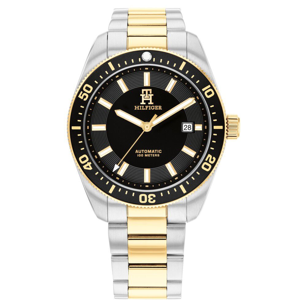 Tommy Hilfiger Automatic Black Dial Two Toned Color Stainless Steel Strap Watch For Men-TH1710552