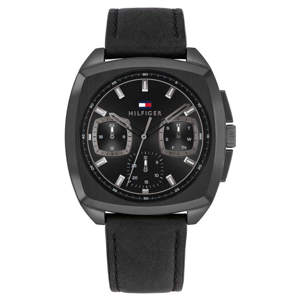 Tommy Hilfiger Multifunction Black Dial Black Leather Strap Watch for Men-NTTH1710556