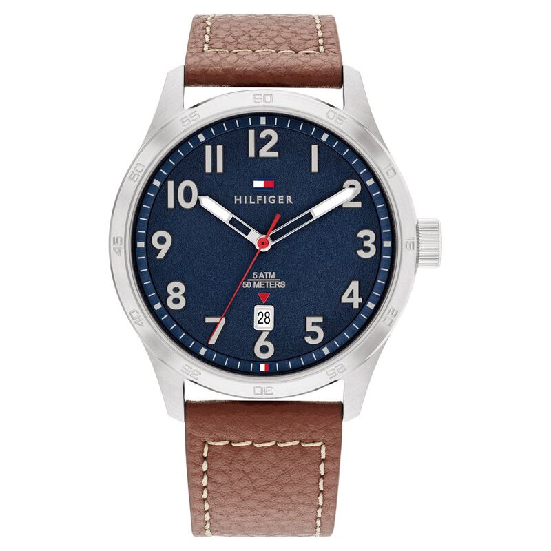 Tommy Hilfiger Quartz Analog With Date Blue Dial Leather Strap Watch For Men