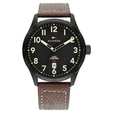 Tommy Hilfiger Quartz Analog With Date Black Dial Leather Strap Watch For Men