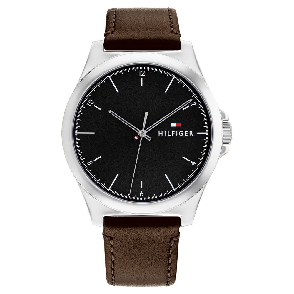 Tommy Hilfiger Quartz Analog Black Leather Strap for Men-NTTH1710601