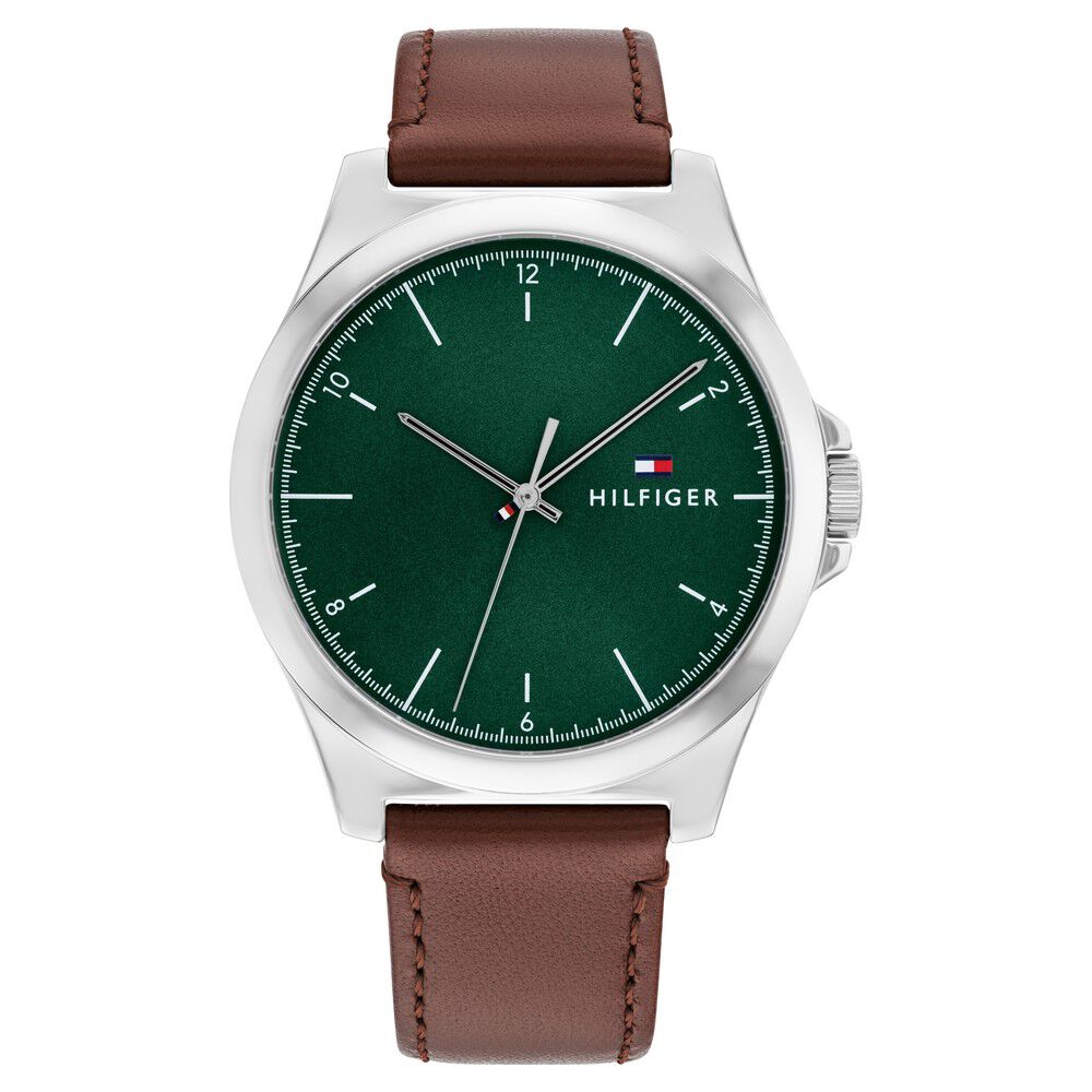 Tommy Hilfiger Quartz Analog Green Leather Strap for Men-NTTH1710602