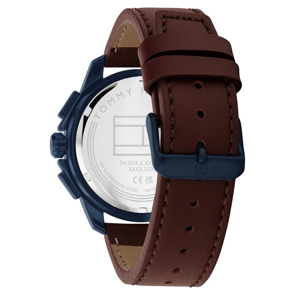 Tommy Hilfiger Multifunction Blue Dial Brown Leather Strap Watch for Men-NTTH1710632