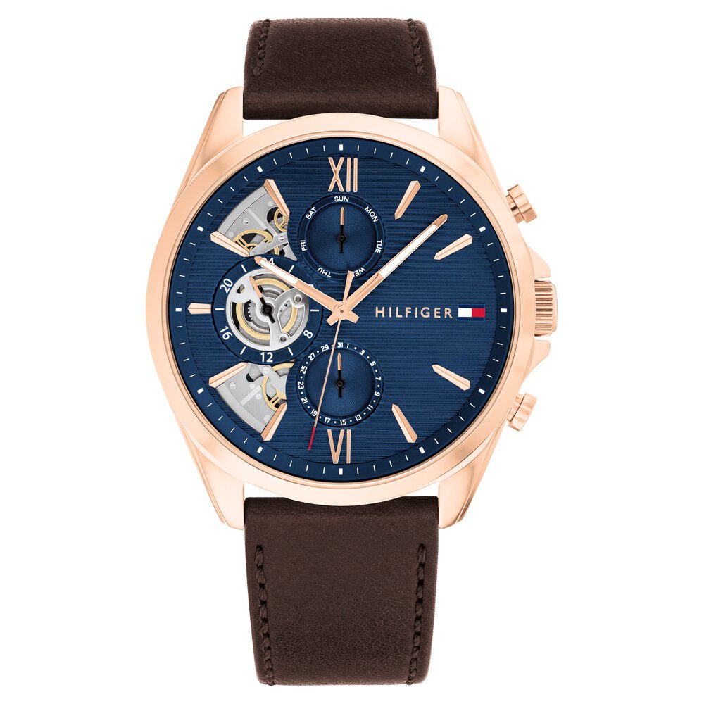 Tommy Hilfiger Multifunction Blue Dial Leather Strap Watch For Men TH1710645