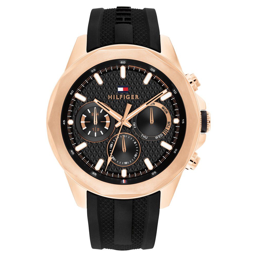 Tommy Hilfiger Multifunction Black Dial Silicone Strap Watch For Men TH1710650