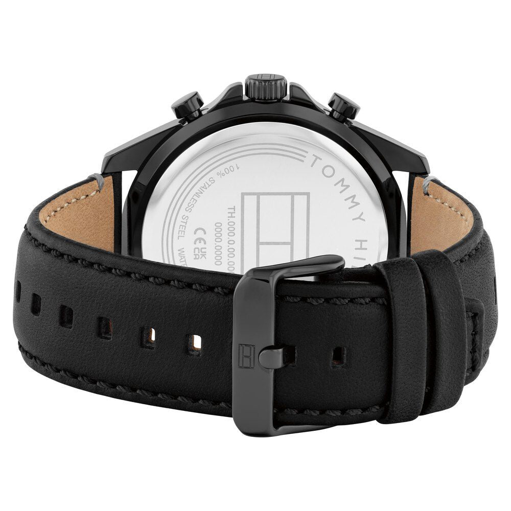 Tommy Hilfiger Multifunction Black Dial Black Color Leather Strap Watch For Men-TH1710654W