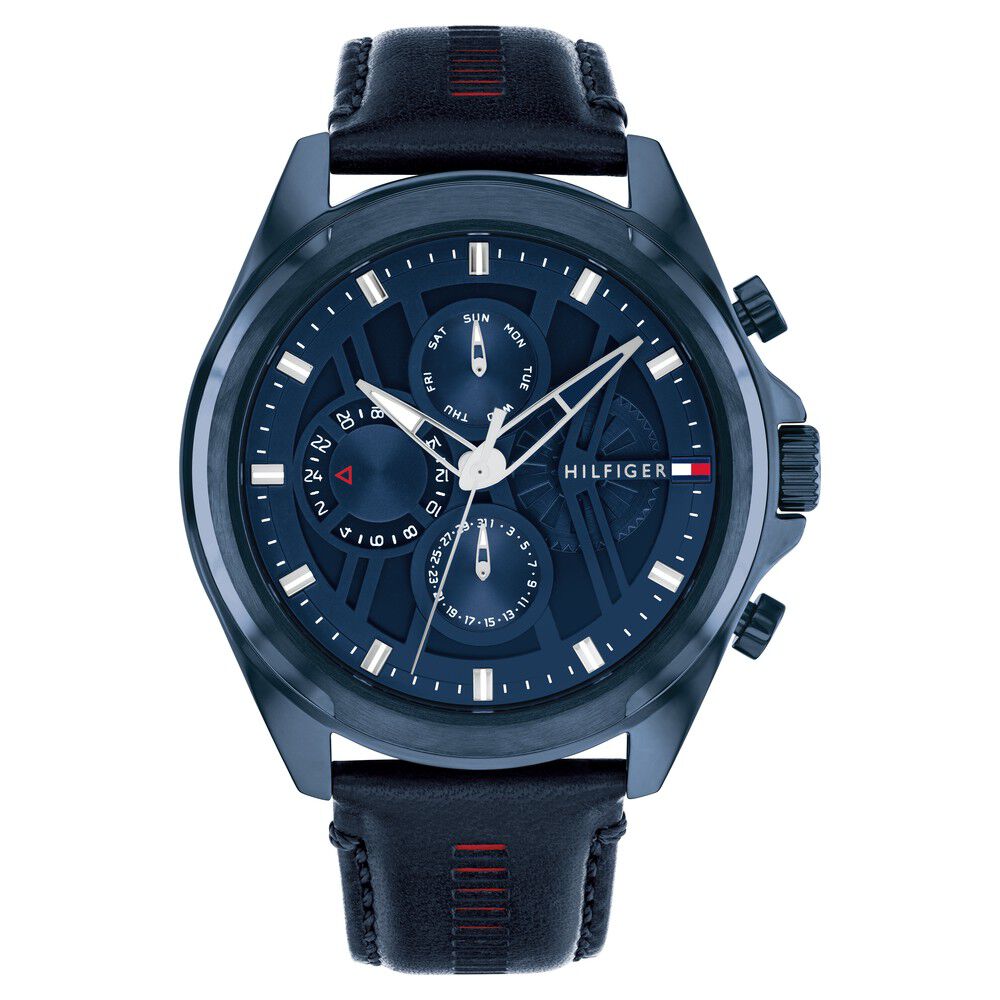 Tommy Hilfiger Multifunction Blue Dial Blue Color Leather Strap Watch For Men TH1710655