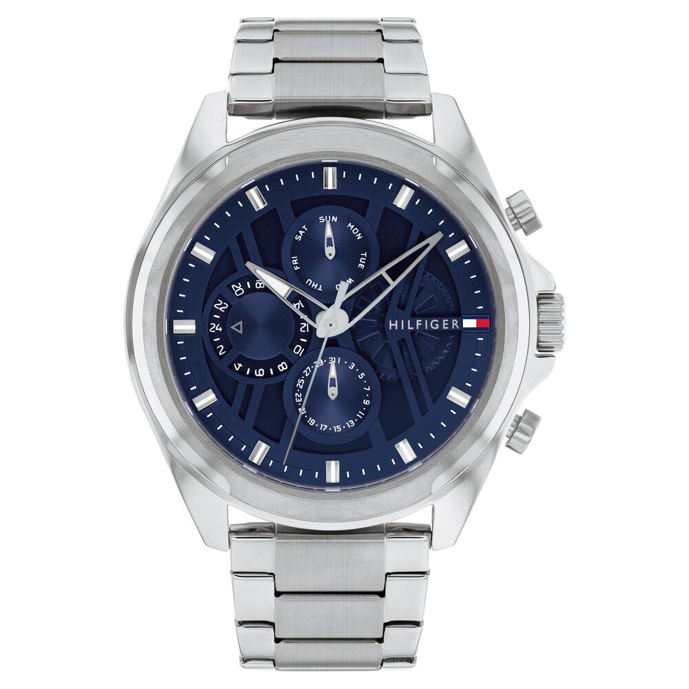 Tommy Hilfiger Multifunction Blue Dial Silver Color Stainless Steel Strap Watch For Men TH1710656