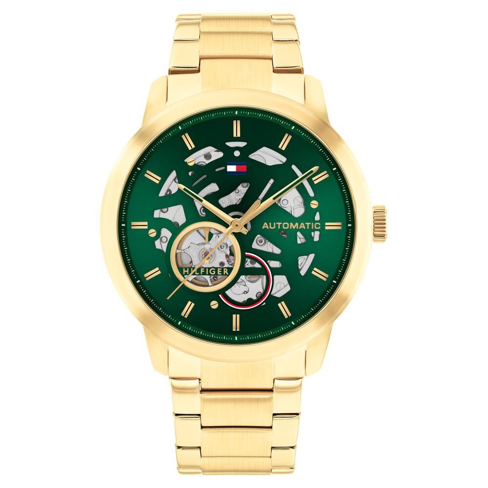 Tommy Hilfiger Automatic Green Dial Golden Color Stainless Steel Strap Watch For Men TH1710662