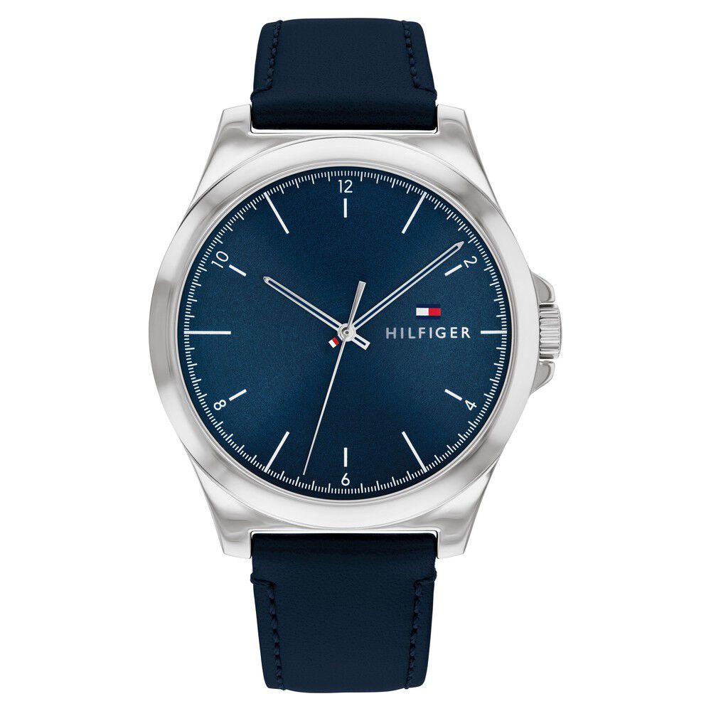 Tommy Hilfiger Analog Blue Dial Blue Color Leather Strap Watch For Men-TH1710666W