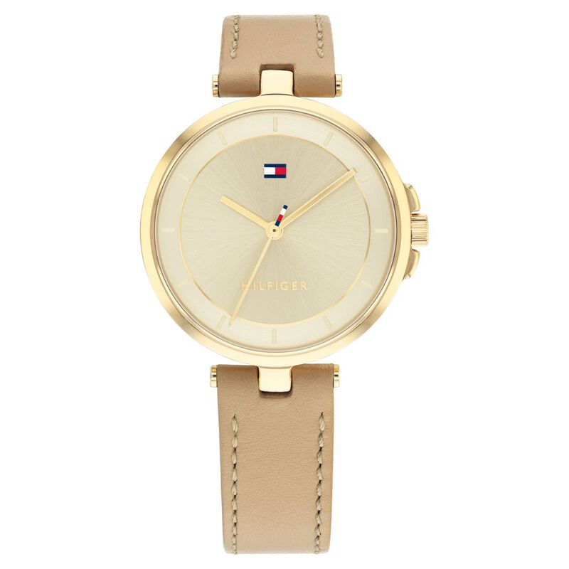 Tommy Hilfiger Quartz Analog Beige Dial Leather Strap Watch For Women