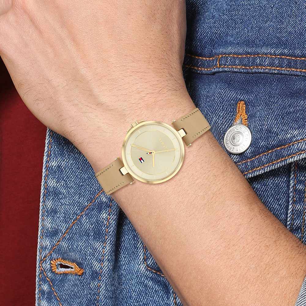 Tommy Hilfiger Quartz Analog Beige Dial Leather Strap Watch For Women