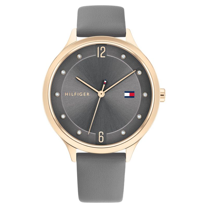 Tommy Hilfiger Quartz Analog Grey Dial Leather Strap Watch For Women
