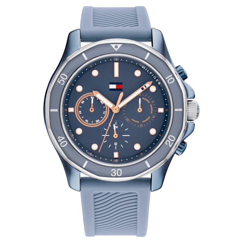 Tommy Hilfiger Blue Dial Blue Silicone Strap Watch For Women
