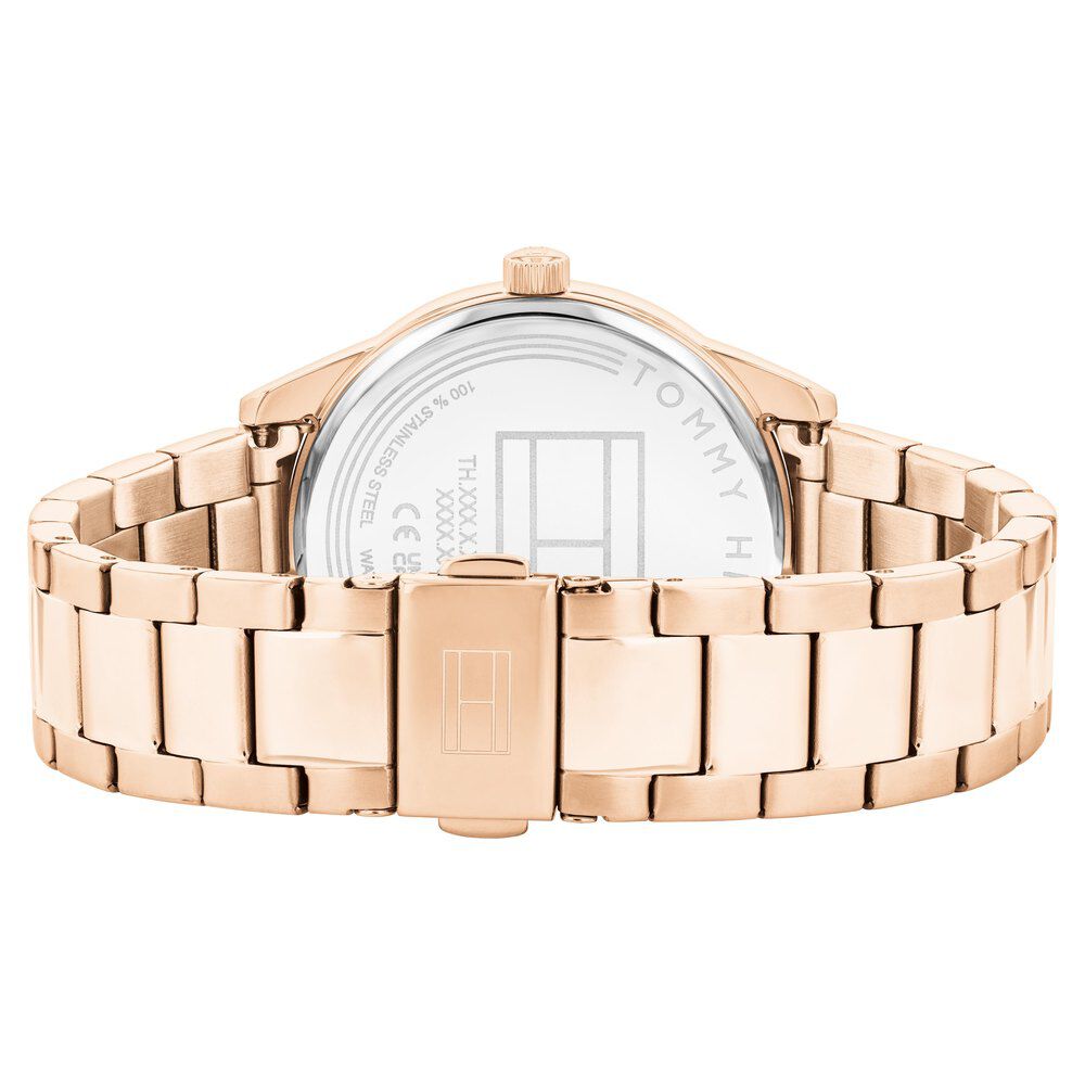 Tommy Hilfiger Multifunction Silver Dial Rose Gold Color Stainless Steel Strap Watch For Women TH1782747