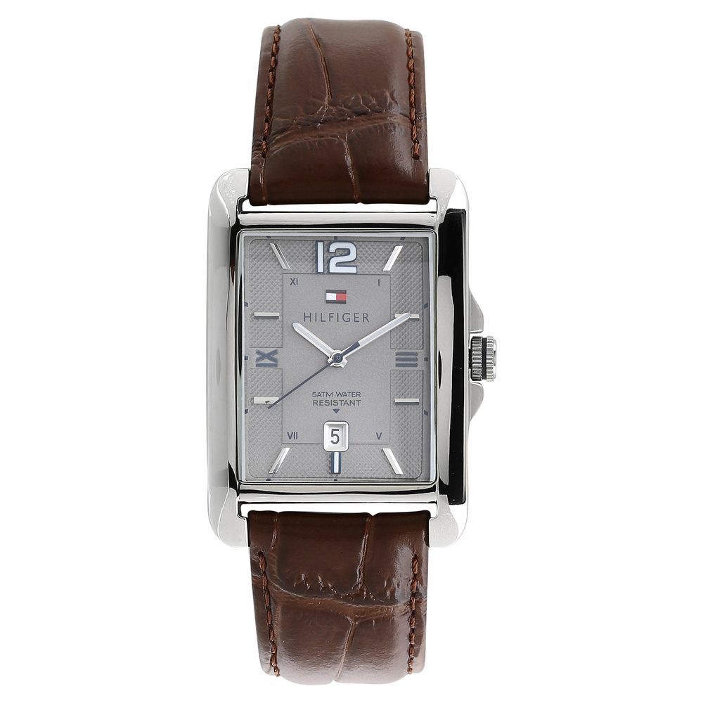 Tommy Hilfiger Quartz Analog Grey Dial Leather Strap Watch for Men-NCTH1791199