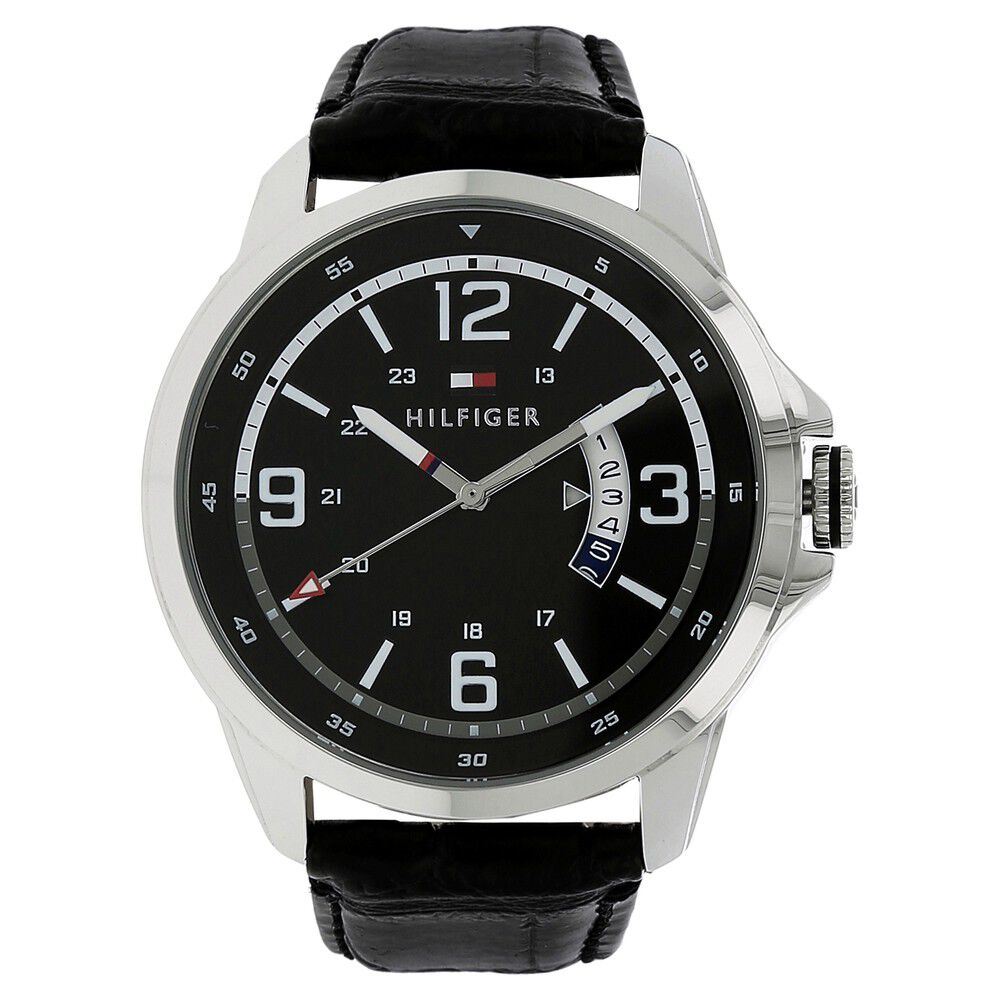 Tommy Hilfiger Quartz Analog Black Dial Leather Strap Watch for Men-TH1791321J