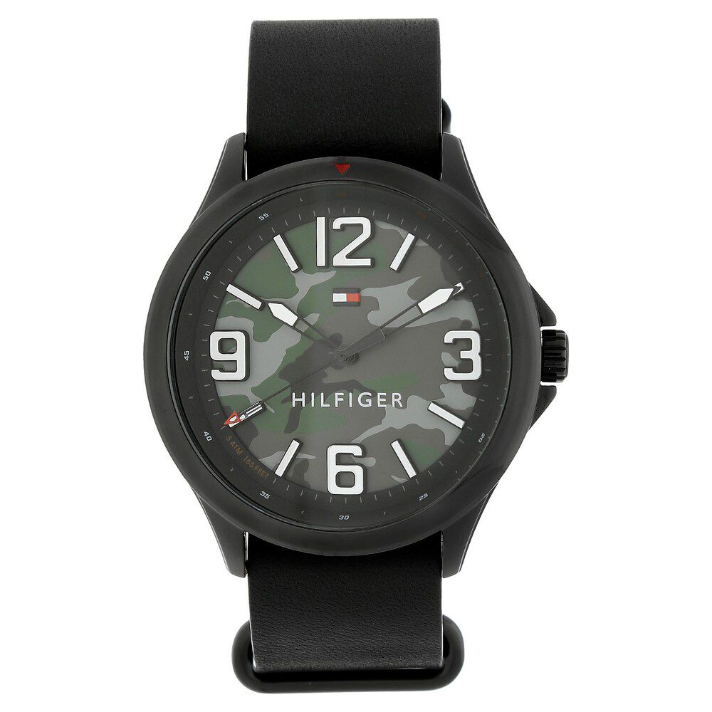Tommy Hilfiger Quartz Analog Black Dial Leather Strap Watch for Men-TH1791333J