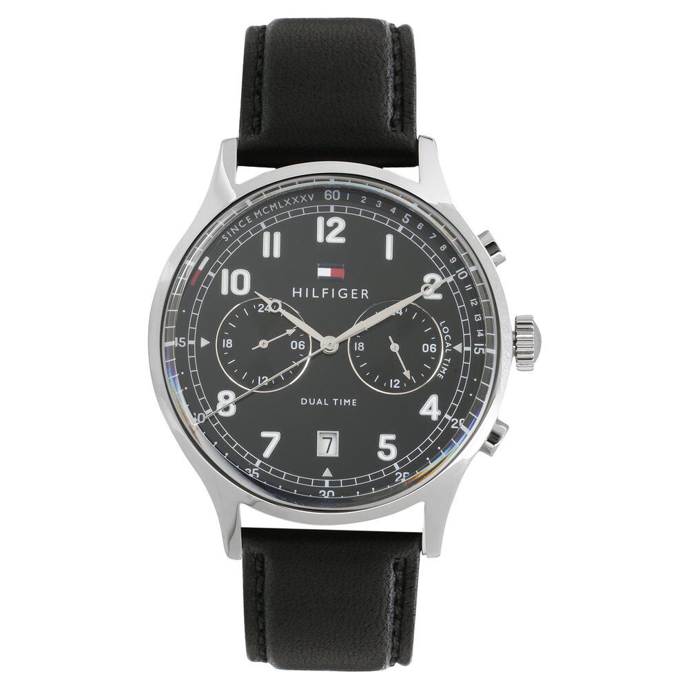 Tommy Hilfiger Quartz Analog Black Dial Leather Strap Watch for Men-NCTH1791388