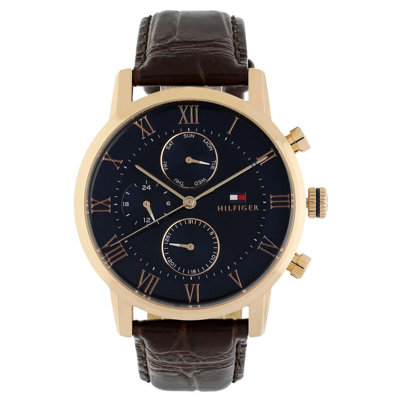 Tommy Hilfiger Quartz Multifunction Blue Dial Leather Strap Watch For Men