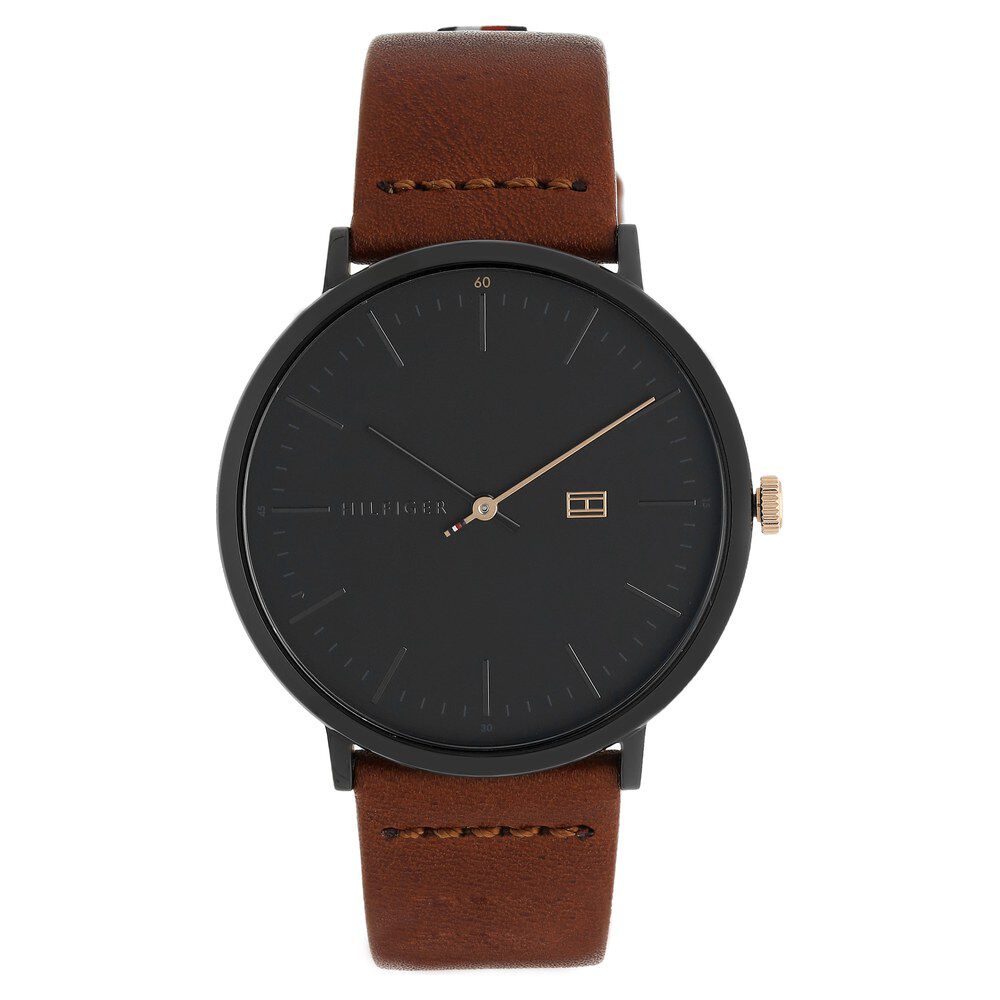 Tommy Hilfiger Quartz Analog Black Dial Leather Strap Watch for Men NETH1791461