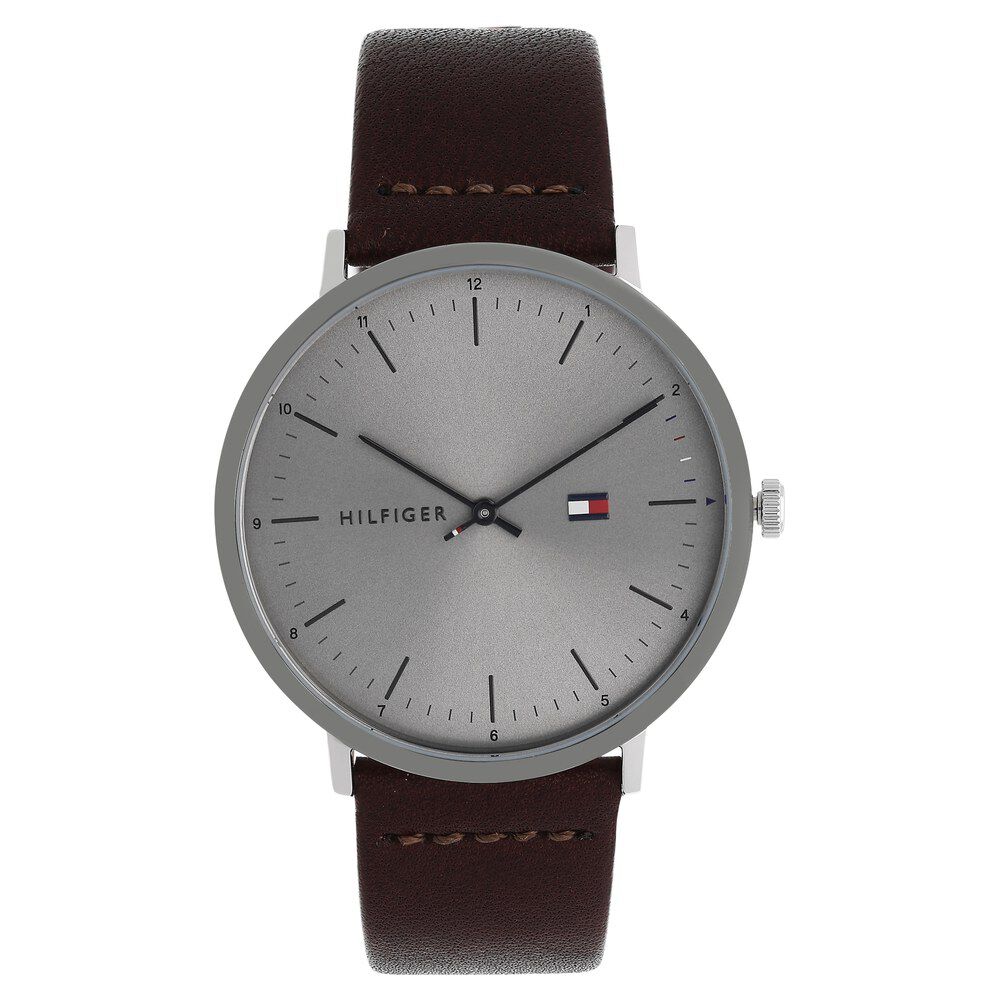 Tommy Hilfiger Quartz Analog Grey Dial Leather Strap Watch for Men-NCTH1791463