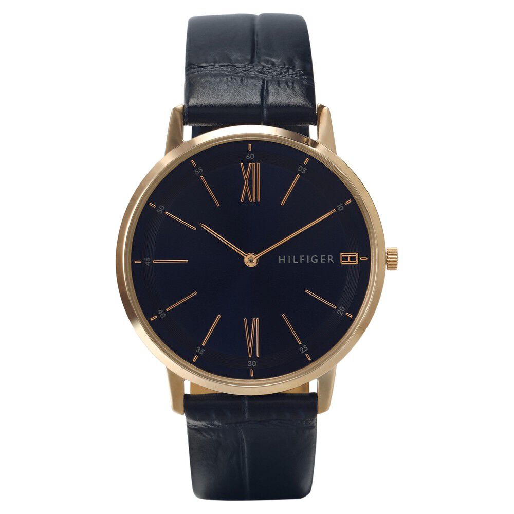 Tommy Hilfiger Quartz Analog Blue Dial Leather Strap Watch for Men-NCTH1791515W