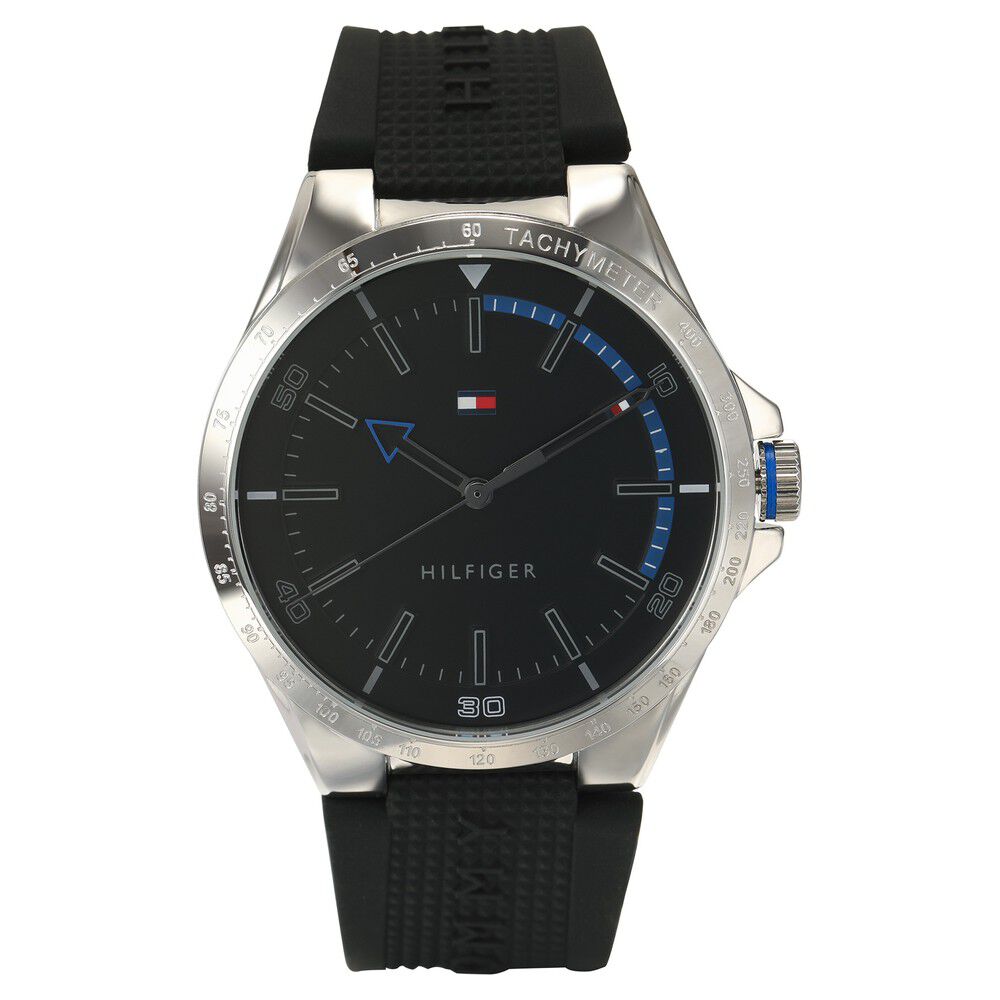 Tommy Hilfiger Quartz Analog Black Dial Silicone Strap Watch for Men-NETH1791528