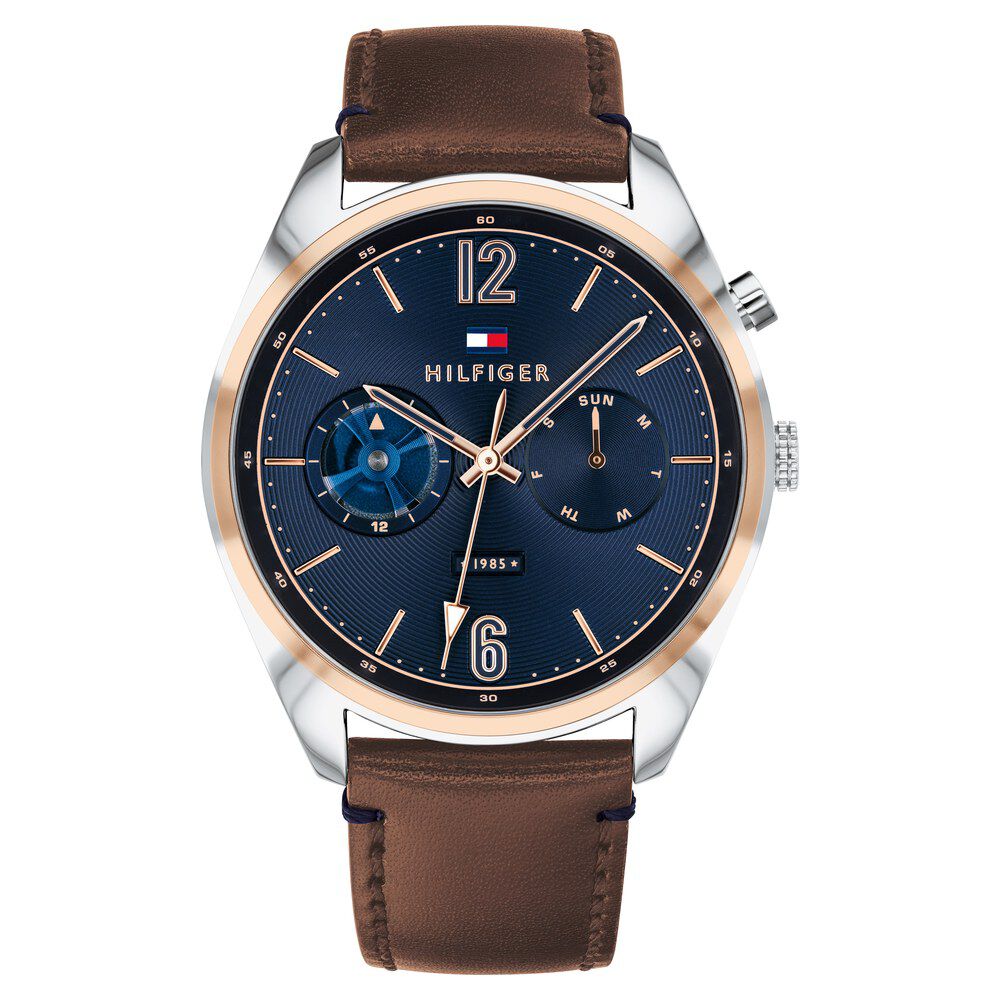 Tommy Hilfiger Quartz Analog Blue Dial Leather Strap Watch for Men-NCTH1791549W
