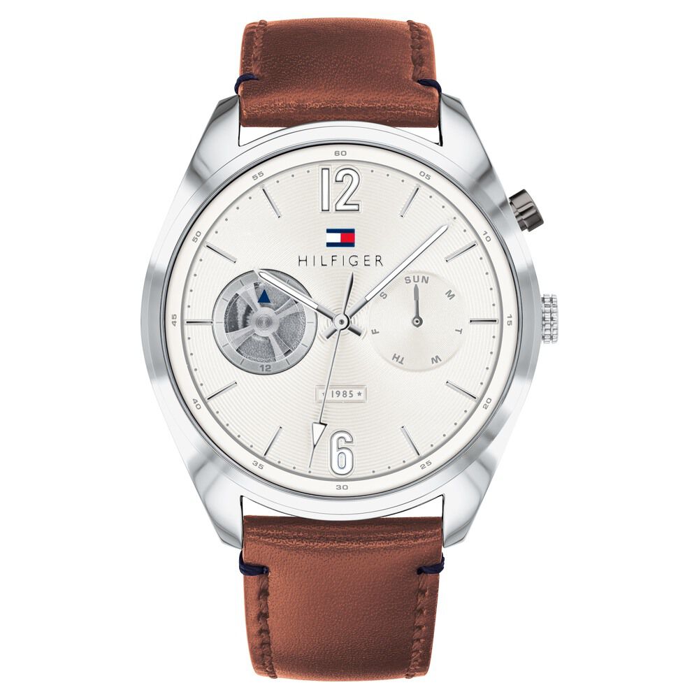 Tommy Hilfiger Quartz Analog White Dial Leather Strap Watch for Men-NCTH1791550W