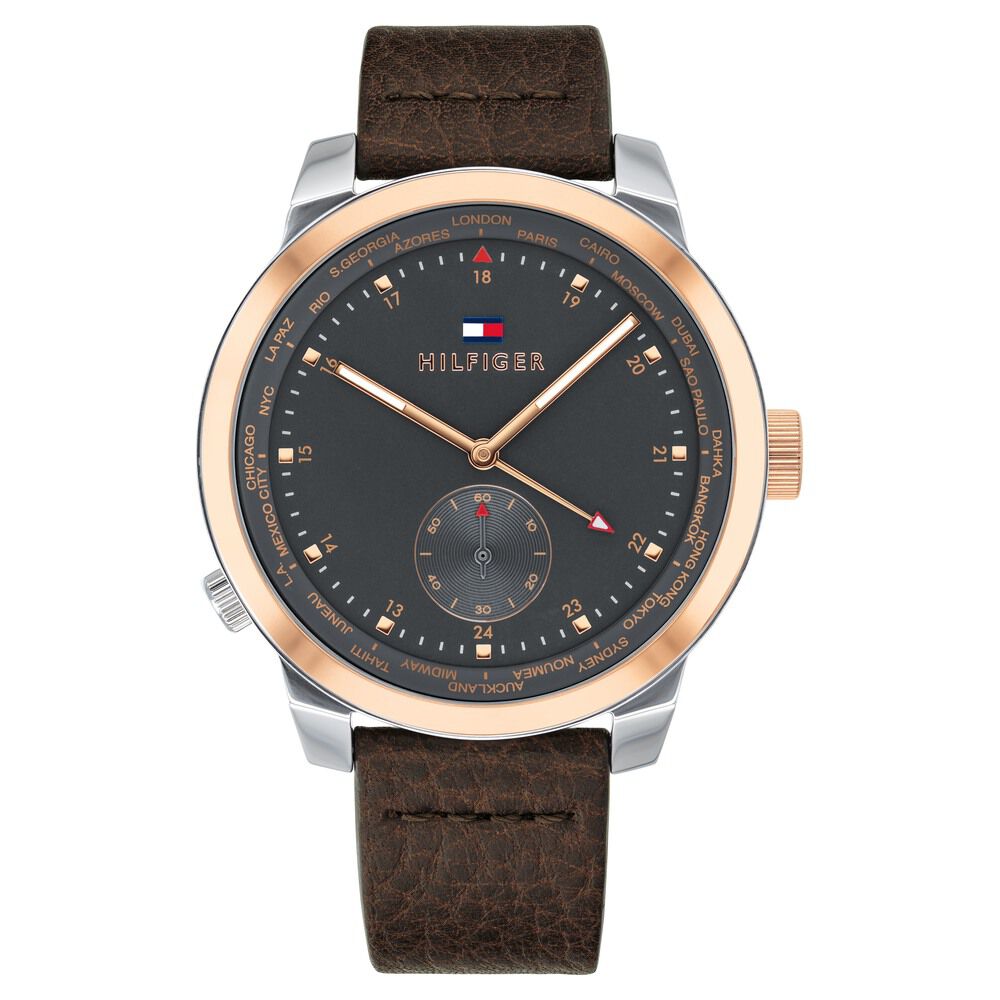 Tommy Hilfiger Quartz Analog Grey Dial Leather Strap Watch for Men-NCTH1791554W